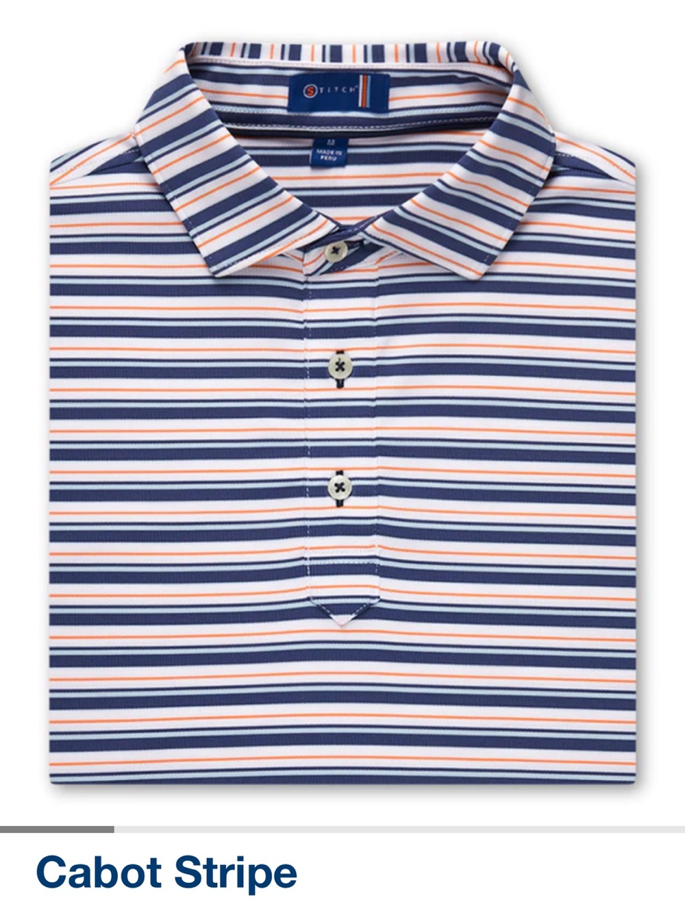 Cabot Stripe Men’s Polo - Navy, White & Orange